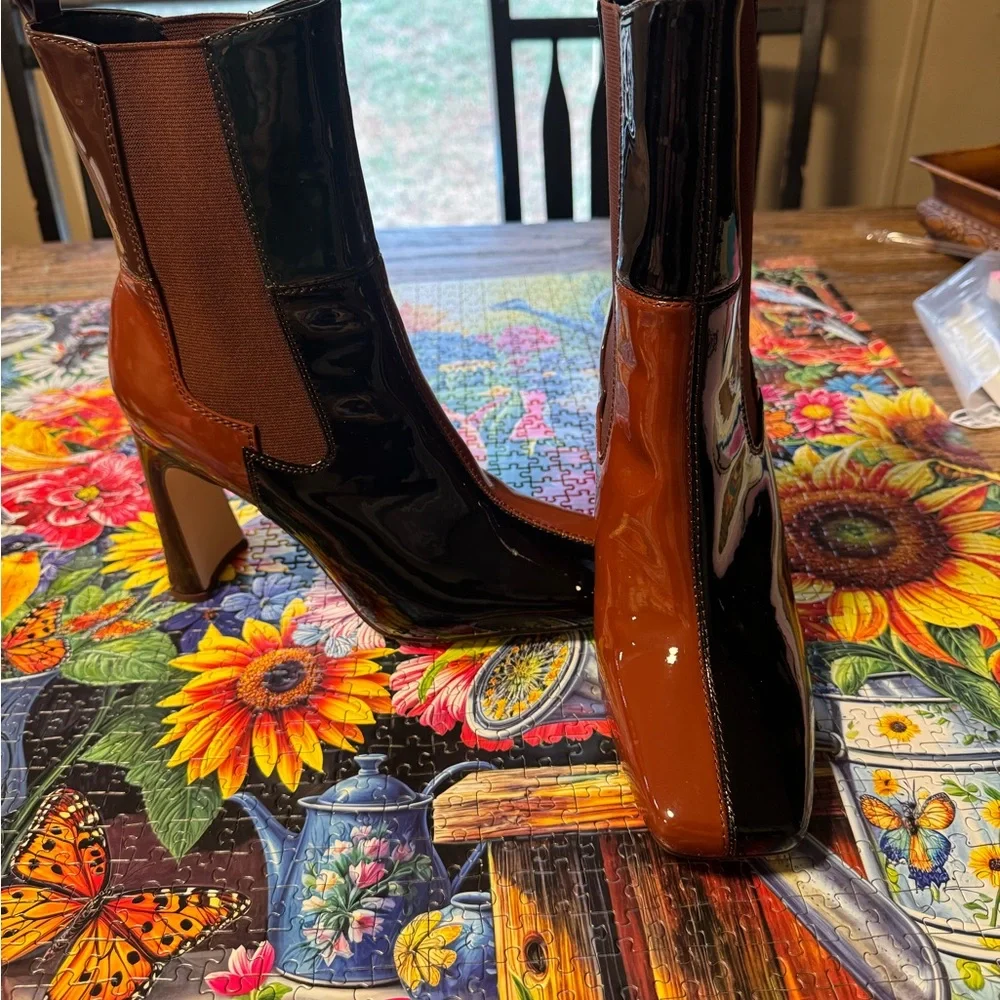 Circus by Sam Edelman Elle Colorblock Patent Ankle Boots Womens Brown Black 10M - Picture 2 of 8